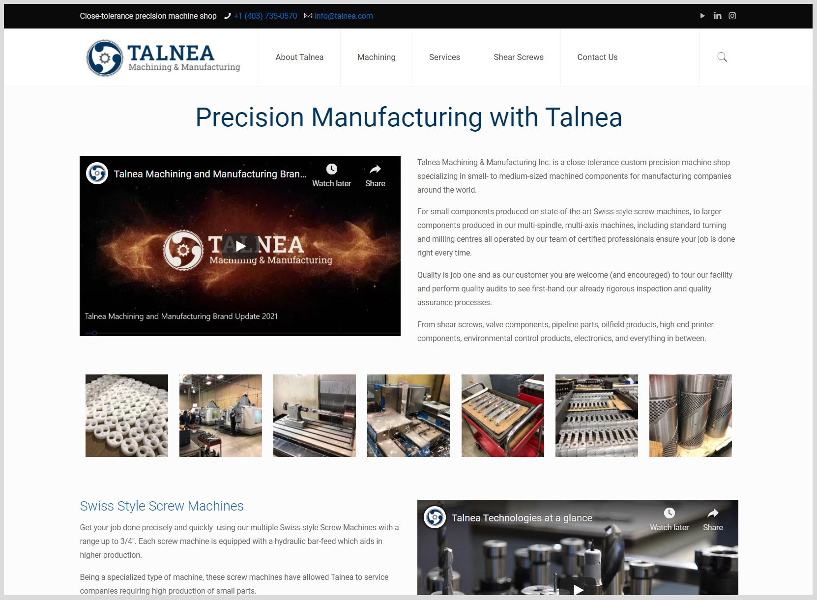 Talnea Machining and Manufacturing Website